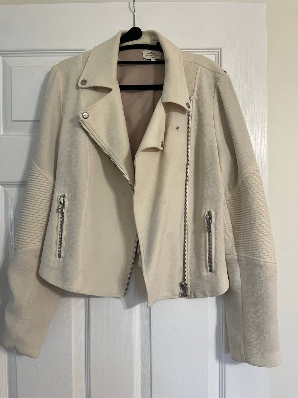 Wilfred Cream Leather Moto Jacket with Silver Hardware
